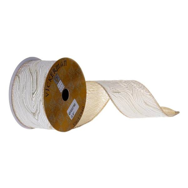 2.5" x 360" Ivory Abstract Grain Wired Ribbon