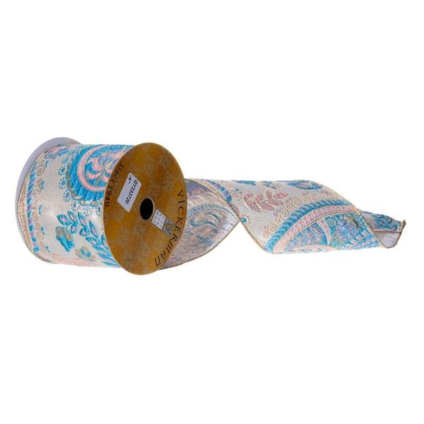 4"X10Y Blue / Pink Paisley Ribbon