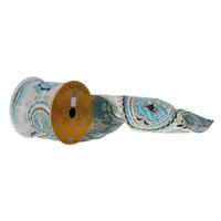 Vickerman 4"X10Y Pewter / Light Blue Paisley Ribbon