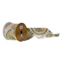 Vickerman 4"X10Y Gold / Teal Paisley Ribbon