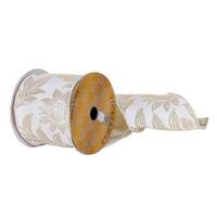 Vickerman 4" x 30' Ivory/Champagne Flower Embossed Ribbon