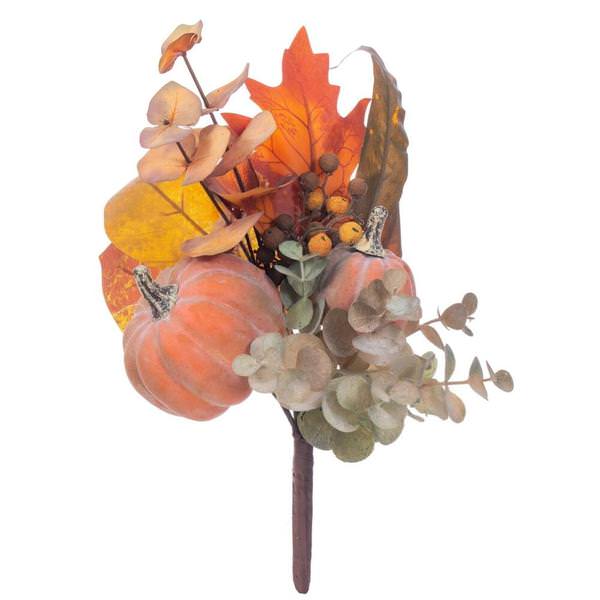 16" Artificial Orange Pumpkin Eucalyptus Pinecone Pick (3 Pack)