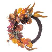Vickerman 28" Artificial Orange Pumpkin Eucalypts Unlit Half Wreath