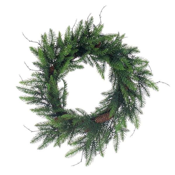24" Green Green Cedar Pinecone Wreath Unlit