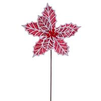 Vickerman 23" Artificial Red / White Poinsettia Stem (3 Pack)