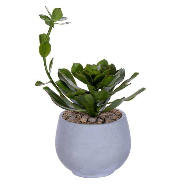 14.5" Artificial Light Green Echeveria in Cement Pot