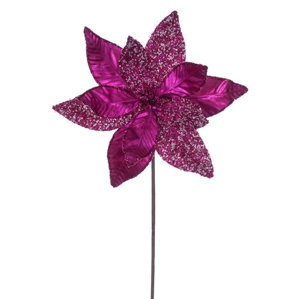 21.5" Hot Pink Poinsettia 11" Flower (6 Pack)