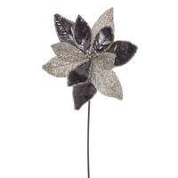 Vickerman 21.5" Pewter Poinsettia 11" Flower (6 Pack)
