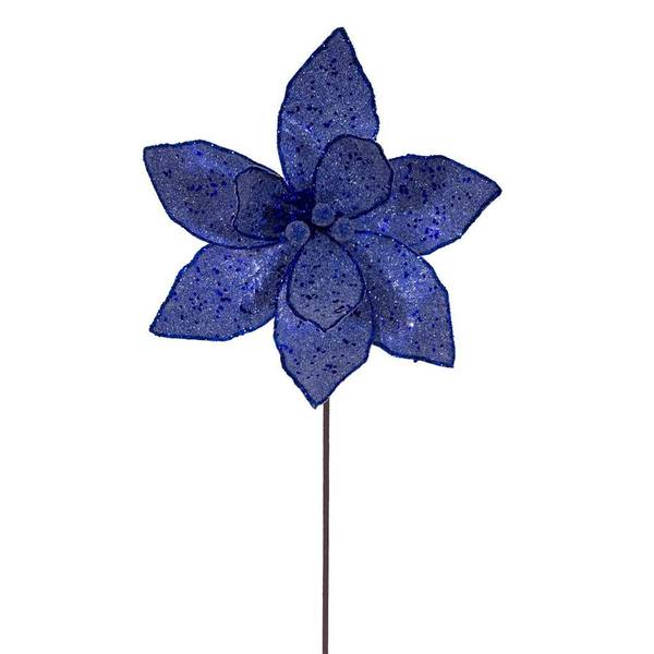 21.5" Blue Sequin Poinsettia 11" Flower (6 Pack)