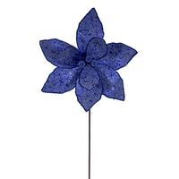 Vickerman 21.5" Blue Sequin Poinsettia 11" Flower (6 Pack)