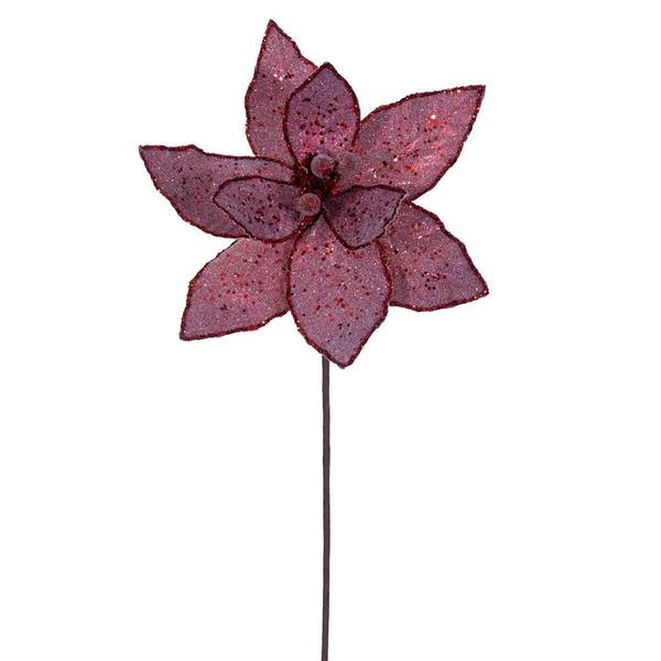 21.5" Red Sequin Poinsettia 11" Flower (6 Pack)