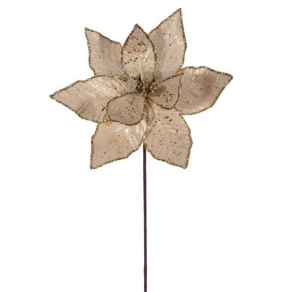 21.5" Gold Sequin Poinsettia 11" Flower (6 Pack)
