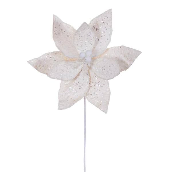 21.5" White Sequin Poinsettia 11" Flower (6 Pack)