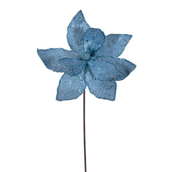 21.5" Turquoise Sequin Poinsettia 11" Flower (6 Pack)