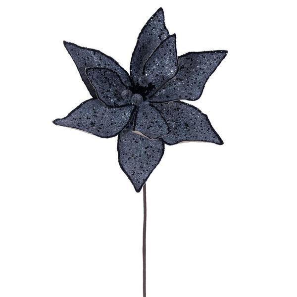 21.5" Black Sequin Poinsettia 11" Flower (6 Pack)
