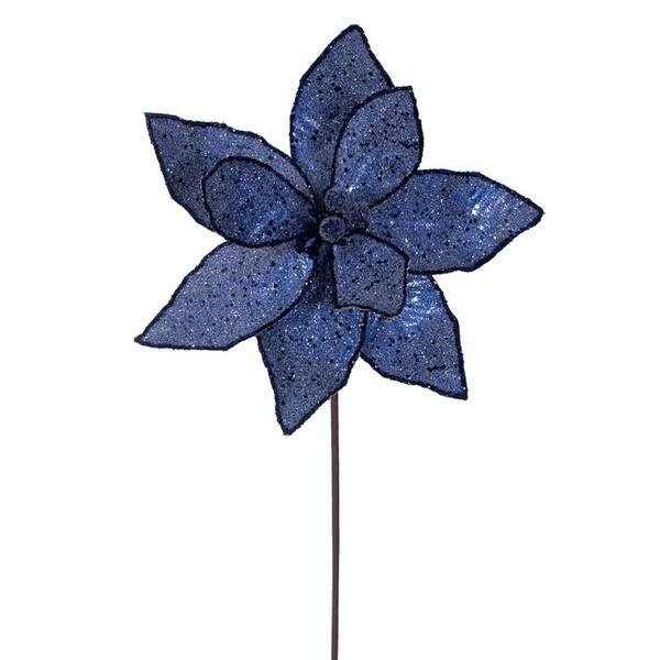 21.5" Midnight Blue Sequin Poinsettia 11" Flower (6 Pack)