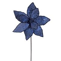 View 21.5" Midnight Blue Sequin Poinsettia 11" Flower (6 Pack)