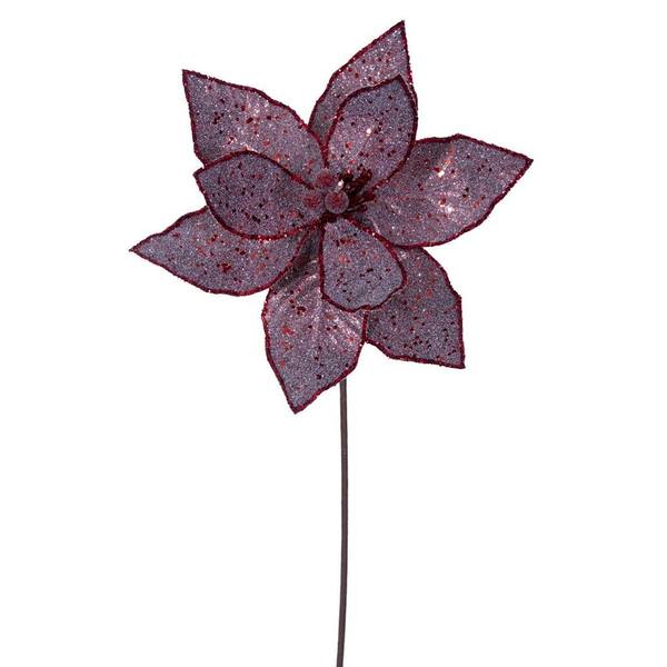 21.5" Burgundy Sequin Poinsettia 11" Flower (6 Pack)