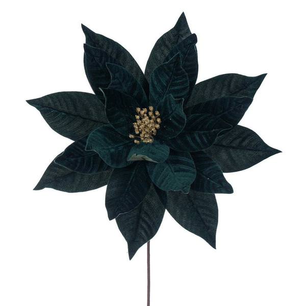 21.5" Midnight Green Poinsettia 18" Flower (2 Pack)