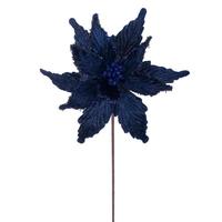 Vickerman 21.5" Midnight Blue Poinsettia 12" Flower (6 Pack)