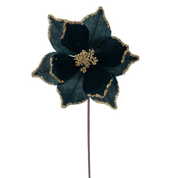 21.5" Midnight Green Poinsettia 10" Flower (6 Pack)