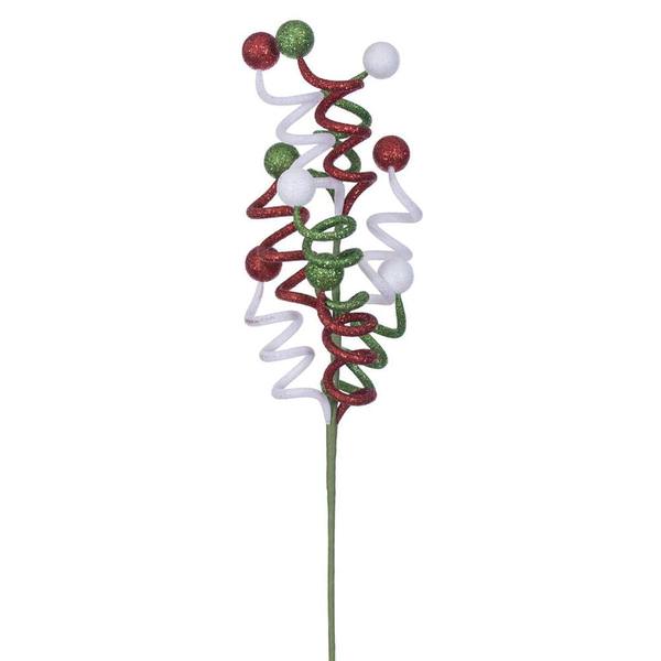 24" Artificial Green / Red / White Curly Spray (3 Pack)