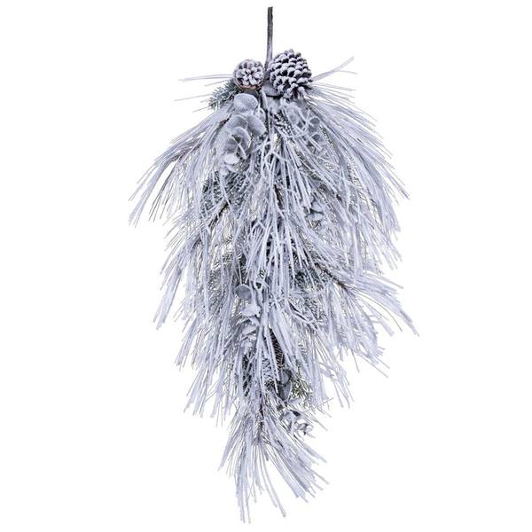 36" Artificial Flocked Green Long-Needle Unlit Teardrop