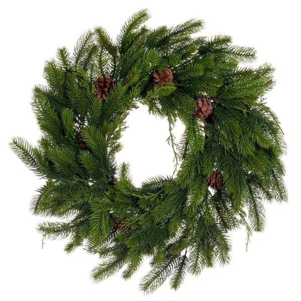 28" Holiday Pine Wreath with Cones Wreath Unlit Fir