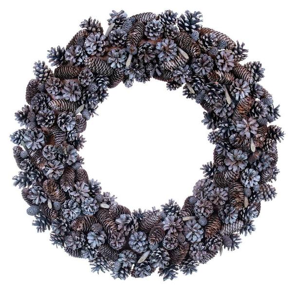 24" White Natural Pinecone/Oak Cone Wreath