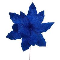 Vickerman 14" Artificial Blue Glitter Poinsettia (6 Pack)