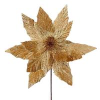 Vickerman 14" Artificial Gold Glitter Poinsettia (6 Pack)