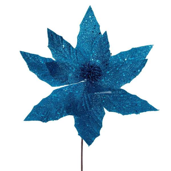 14" Artificial Turquoise Glitter Poinsettia (6 Pack)