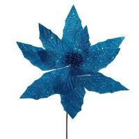 Vickerman 14" Artificial Turquoise Glitter Poinsettia (6 Pack)