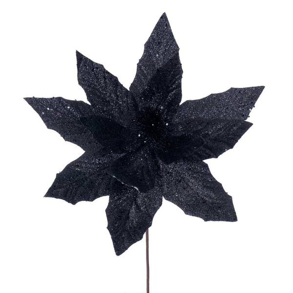 14" Artificial Black Glitter Poinsettia (6 Pack)
