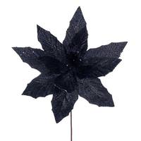 Vickerman 14" Artificial Black Glitter Poinsettia (6 Pack)