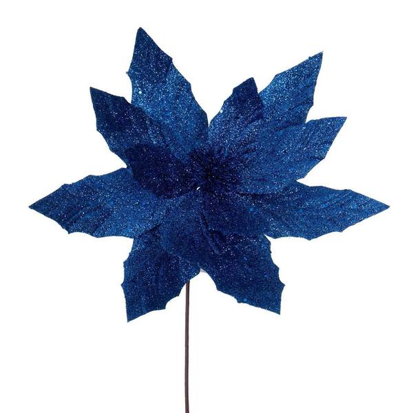 14" Artificial Midnight Blue Glitter Poinsettia (6 Pack)