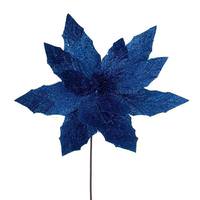 Vickerman 14" Artificial Midnight Blue Glitter Poinsettia (6 Pack)