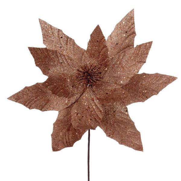 14" Artificial Rose Gold Glitter Poinsettia (6 Pack)