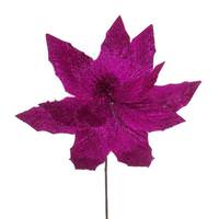 Vickerman 14" Artificial Hot Pink Glitter Poinsettia (6 Pack)