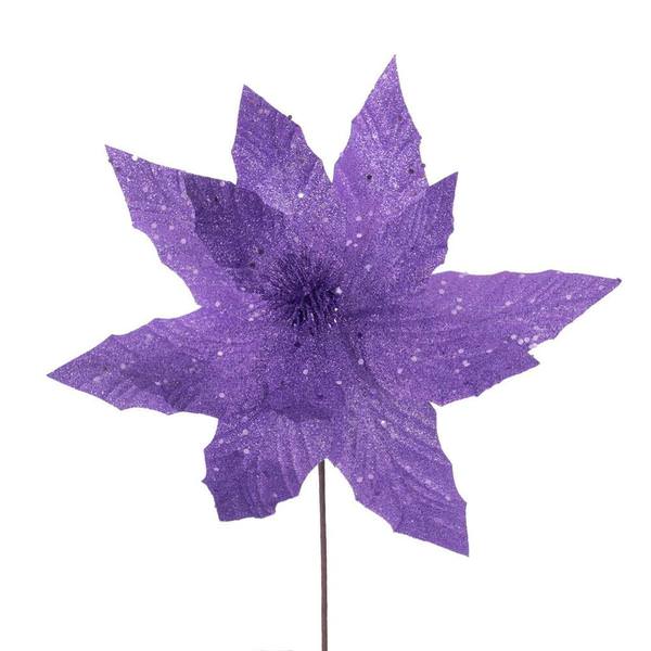 14" Artificial Purple Glitter Poinsettia (6 Pack)