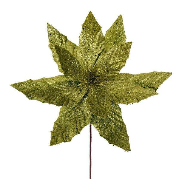 14" Artificial Lime Glitter Poinsettia (6 Pack)