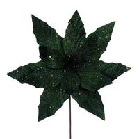 Vickerman 14" Artificial Midnight Green Glitter Poinsettia (6 Pack)