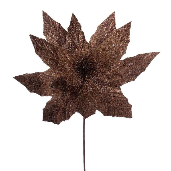14" Artificial Mocha Glitter Poinsettia (6 Pack)