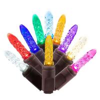 Vickerman 70 Light 24' Brown Wire Multi-Color M5 Faceted LED String Light Set with 4" Spacing