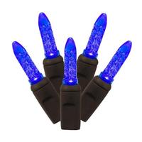 Vickerman 70 Light 24' Brown Wire Blue M5 Faceted LED String Light Set with 4" Spacing
