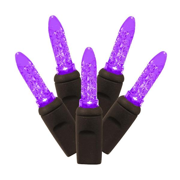70 Light 24' Brown Wire Purple M5 Faceted LED String Light Set with 4" Spacing