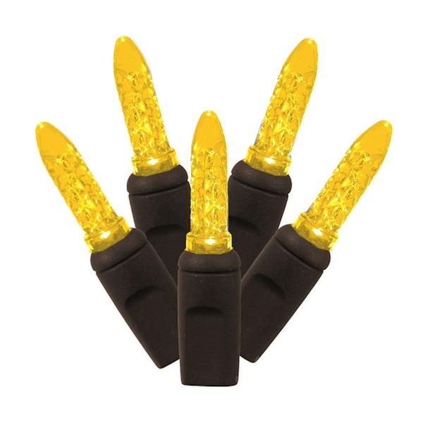 70 Light 24' Brown Wire Yellow M5 Faceted LED String Light Set with 4" Spacing