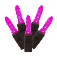 Vickerman 70 Light 24' Brown Wire Pink M5 Faceted LED String Light Set with 4" Spacing