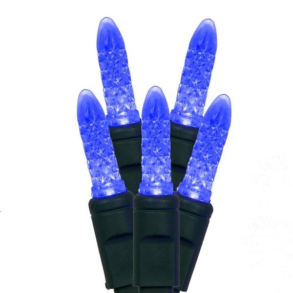 50 Light 17' Green Wire Blue M5 Faceted LED String Light Set with 4" Spacing