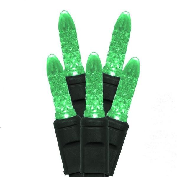 50 Light 17' Green Wire Green M5 Faceted LED String Light Set with 4" Spacing